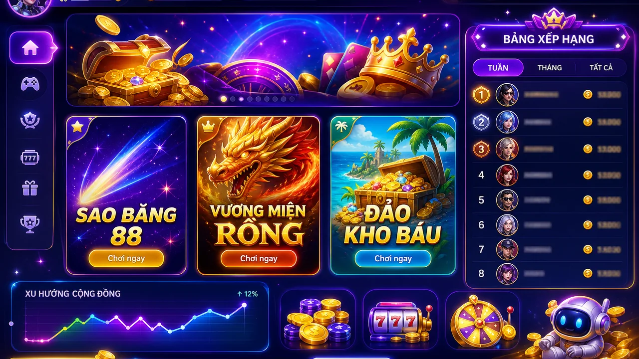 Trò chơi đang hot, bảng xếp hạng người chơi nổi bật tại Hi88