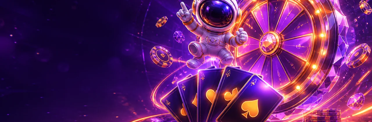 Banner sảnh trò chơi Hi88 với vòng quay và không gian neon